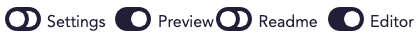In order, the Settings, Preview, Readme, and Editor toggles.