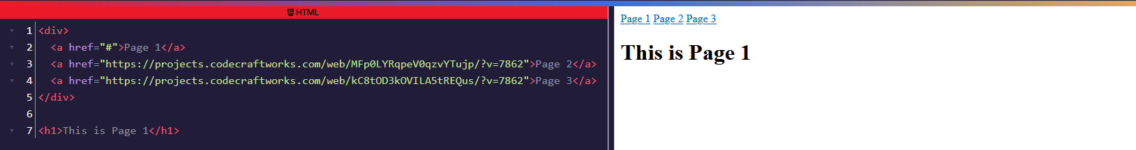 A side-by-side image of a basic webpage showing the HTML on the left and the output on the right